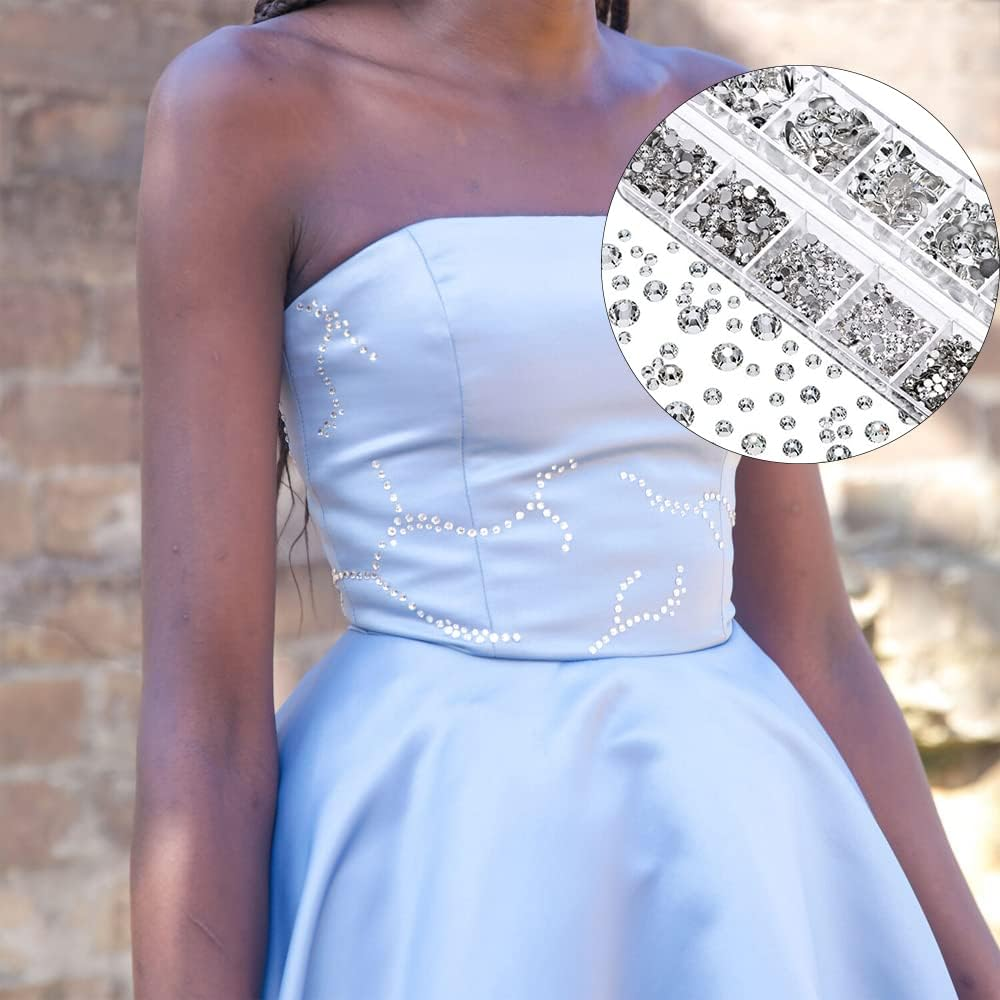 Pack of 2000 Flat Back Gems round Crystal Rhinestones 6 Sizes 1.5-6 Mm with Pick up Tweezers and Rhinestone Picking Pen for Craft Nail Clothing Shoes (Red) - Champagner image number 7