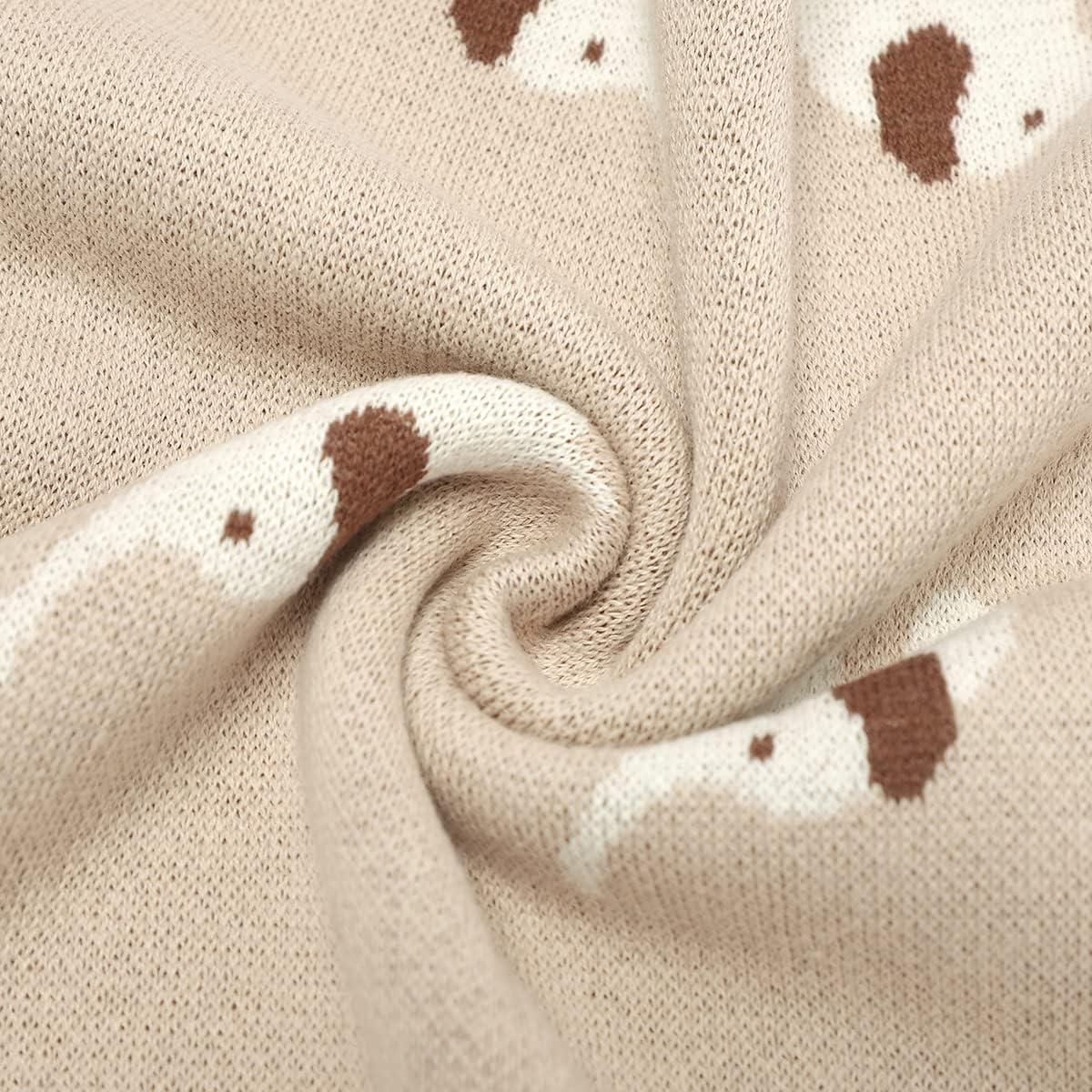 Hadetoto 100% Cotton Baby Blanket Knit Soft Cozy Swaddle Receiving Blankets Toddler Infant Blanket with Lovely Elephant for Newborn Boy Girls - Camel, 90 X 70Cm image number 7