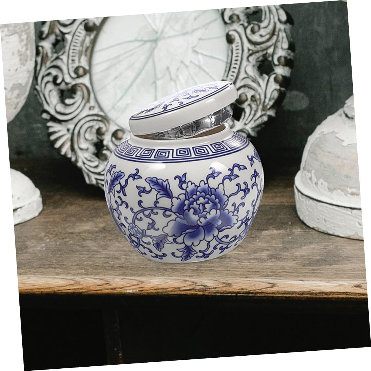 CIYODO 2Pcs Blue and White Porcelain Ceramic Canister Set, Airtight Household Tea and Spice Storage Jars, Traditional Chinese Style Multi-Function Tea Container for Kitchen and Home Use image number 1