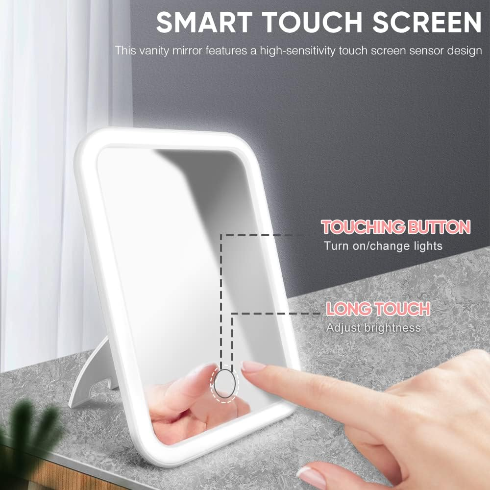 LETOUR Makeup Mirror with Light - 3 Modes Tabletop Mirror with Swivel Touch Dimming for Dressing & Makeup (Square)