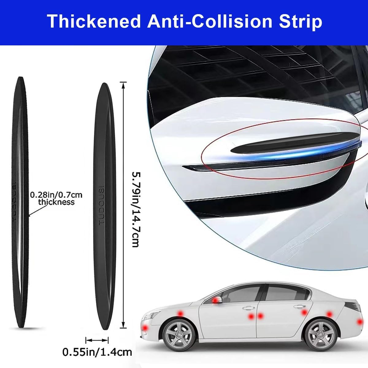 6Pcs Black Silicone Car Door Edge Guards, Anti-Collision Strips, Self Adhesive Rear View Mirror Cover Protective Strip for Car Side Door Mirror, Exterior Door Handles Bumper