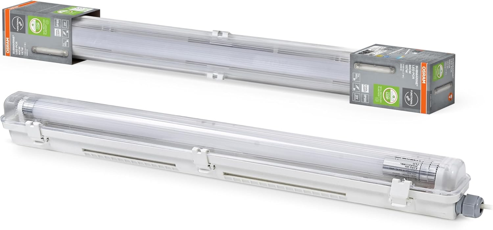 OSRAM Submarine&reg; Nature Loop Wet Room Light with LED Tube, White, 7 W, 800 Lm, Cool White, Dustproof, Jet Proof, 40,000 Hours, Energy Saving, Daylight Sensor, Motion Sensor