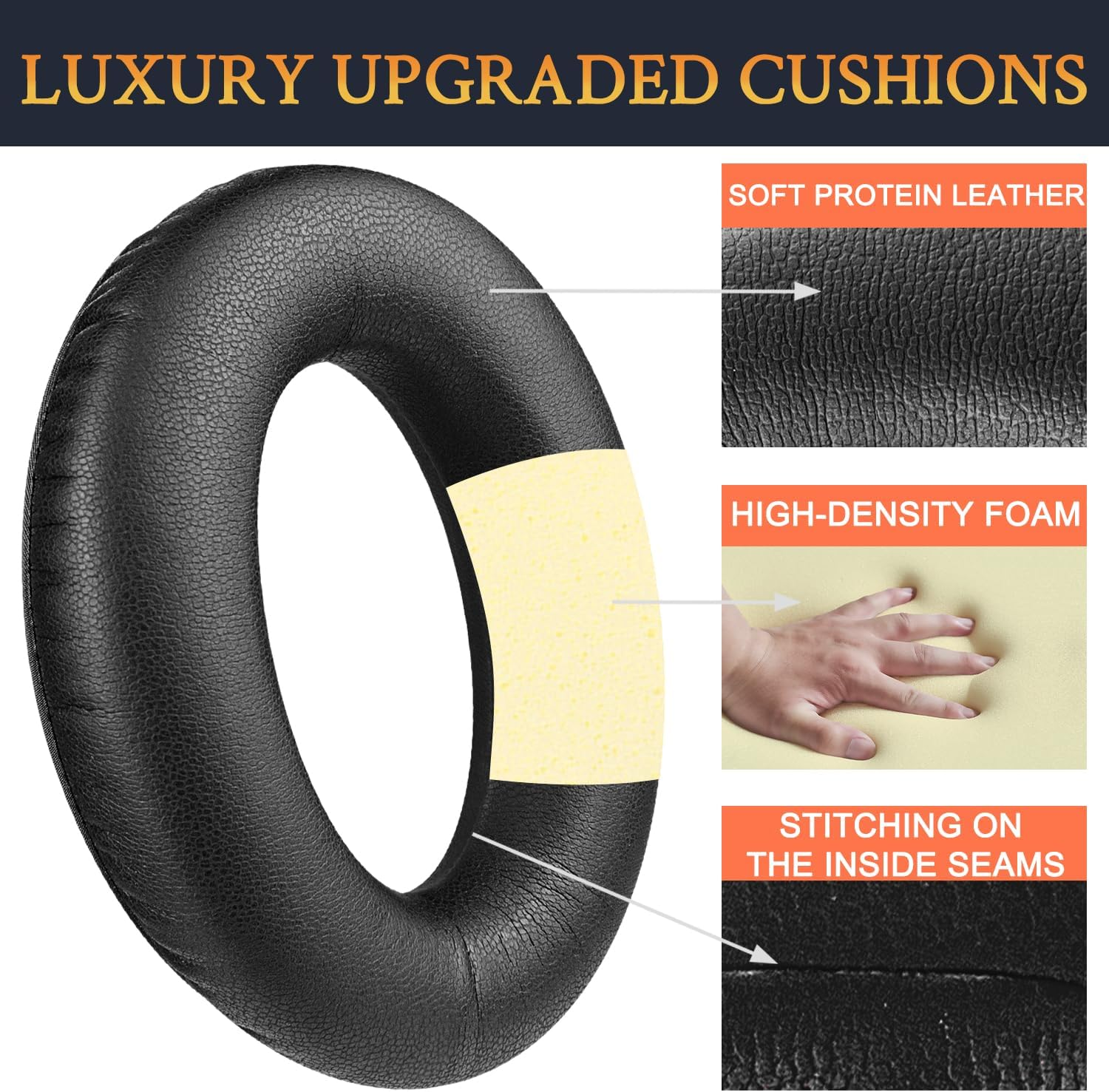 SOULWIT Protein Leather Replacement Ear Pads for Bose Aviation X A10/A20 Headset, Earpads Cushions with High-Density Noise Isolation Foam (Black) image number 2