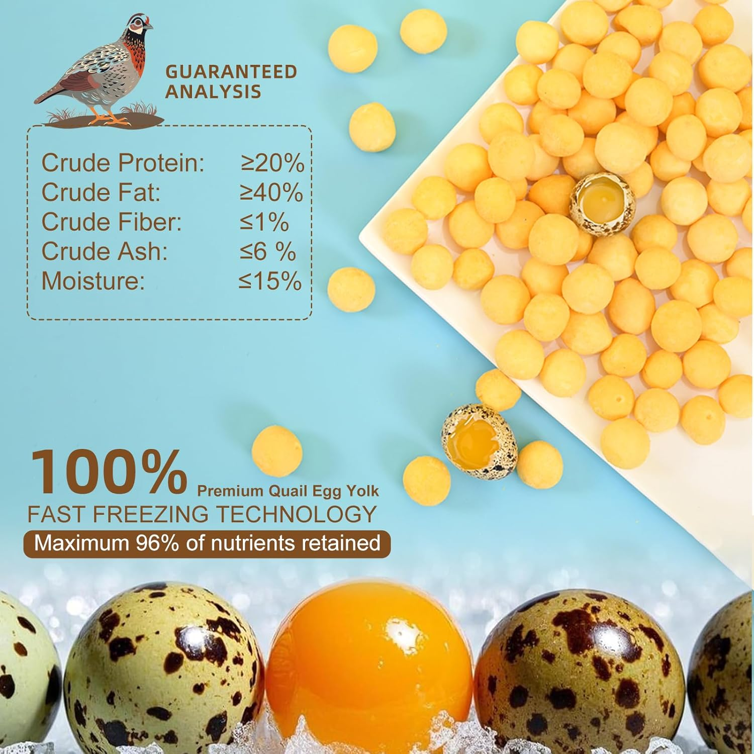 Quail Egg Yolk Freeze-Dried Dog Food Pet Treats Pure Natural, High-Protein Dogs & Cats Crunchy Snacks - Ideal for Dogs & Cats Training Rewards (S, Quail) image number 3