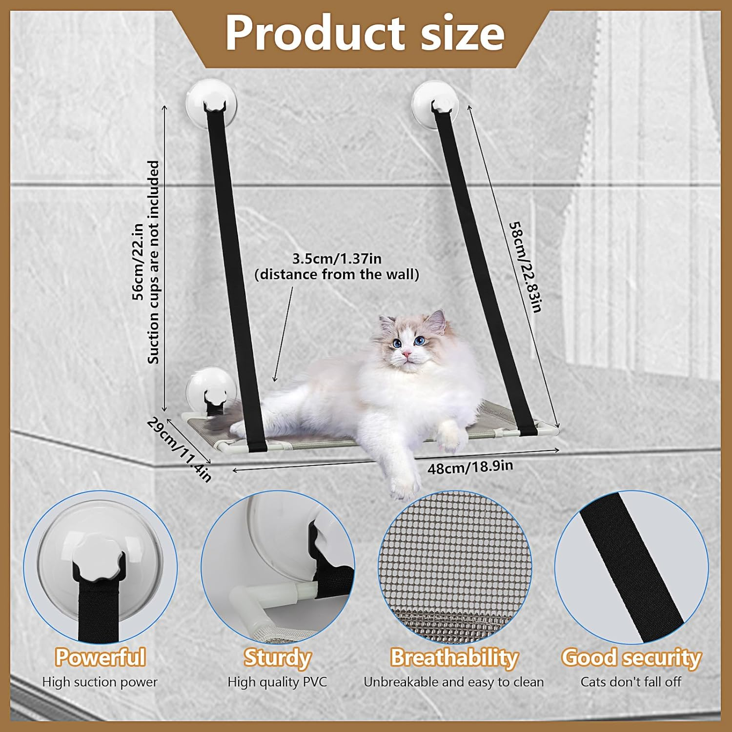 Cat Hammocks Window, Window Mounted Cat Basking Hammock, Sunny Seat Window Cat Perches with 4 Upgrade Strong Suction Cups Holds up to 22Lbs, Cat Window Sill Bed for Glass to Space Saving image number 3
