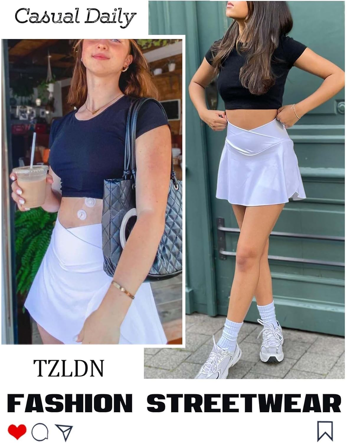 TZLDN Women'S Criss Cross V-Cut Tennis Skirt with Pockets Inner Shorts Side Slit High Waist Tummy Control Skater Skirt Athletic Golf Sport Skorts Casual Versatile Pleated Mini Skirt image number 2