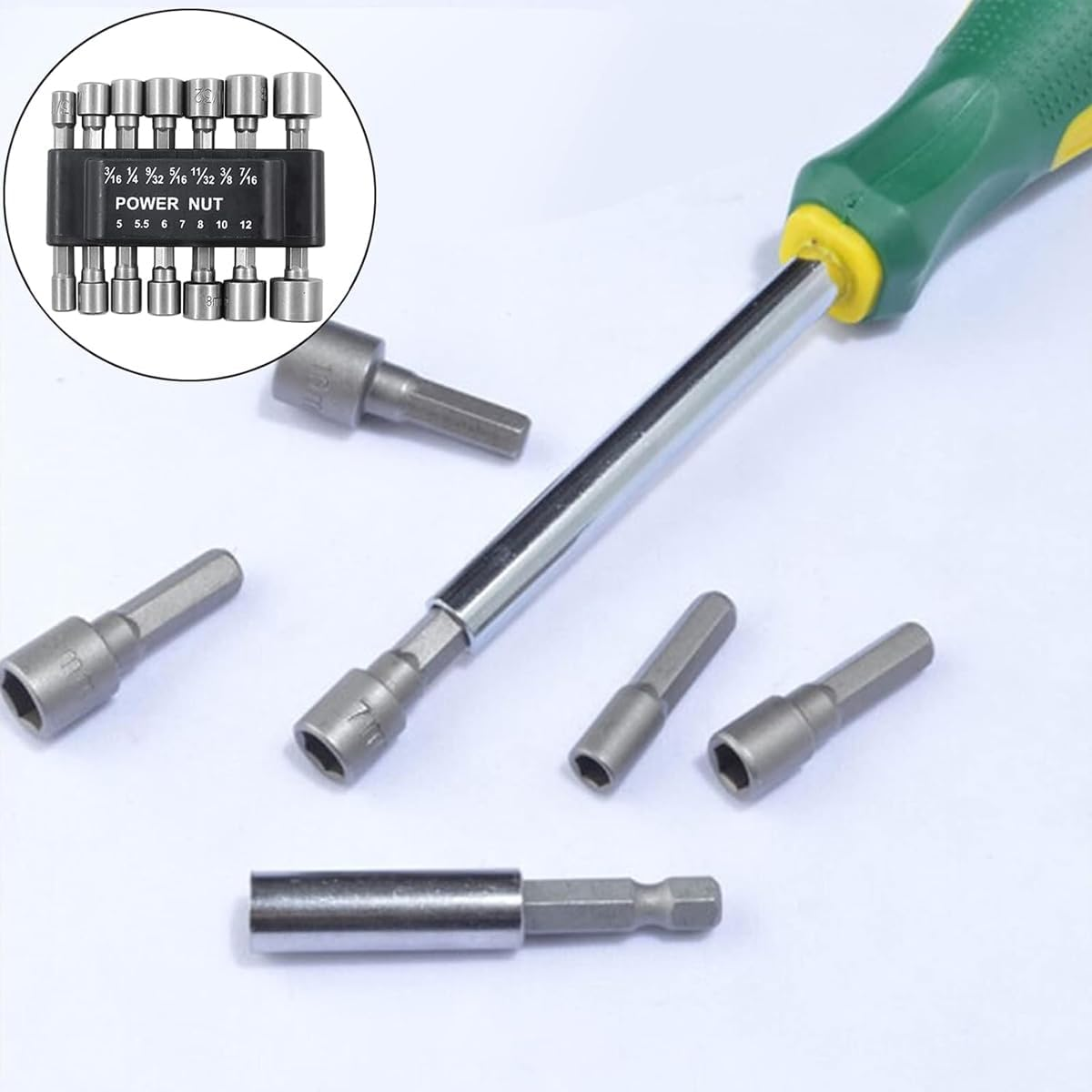 AIMALL 14-Piece Power Nut Driver Drill Bit Set, Metric Socket Wrench Screw Tools, Durable Chrome Vanadium Steel, Quick-Change Hex Shank image number 2