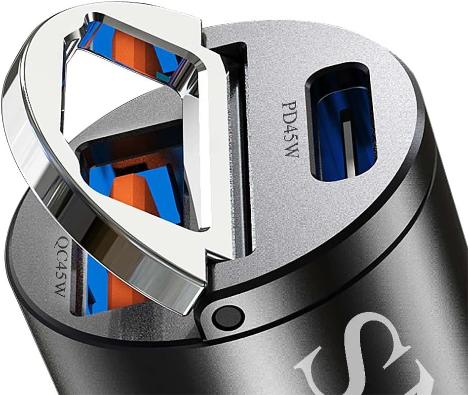[Smallest&Flush Fit] USB C Car Charger Adapter, [PD45W&QC45W] Fast Cigarette Lighter USB Car Adapter, Metal Car Phone Charger Compatible with Iphone 16/15/14/13/12/11,Ipad,Macbook,Samsung S22/S21, Etc image number 5