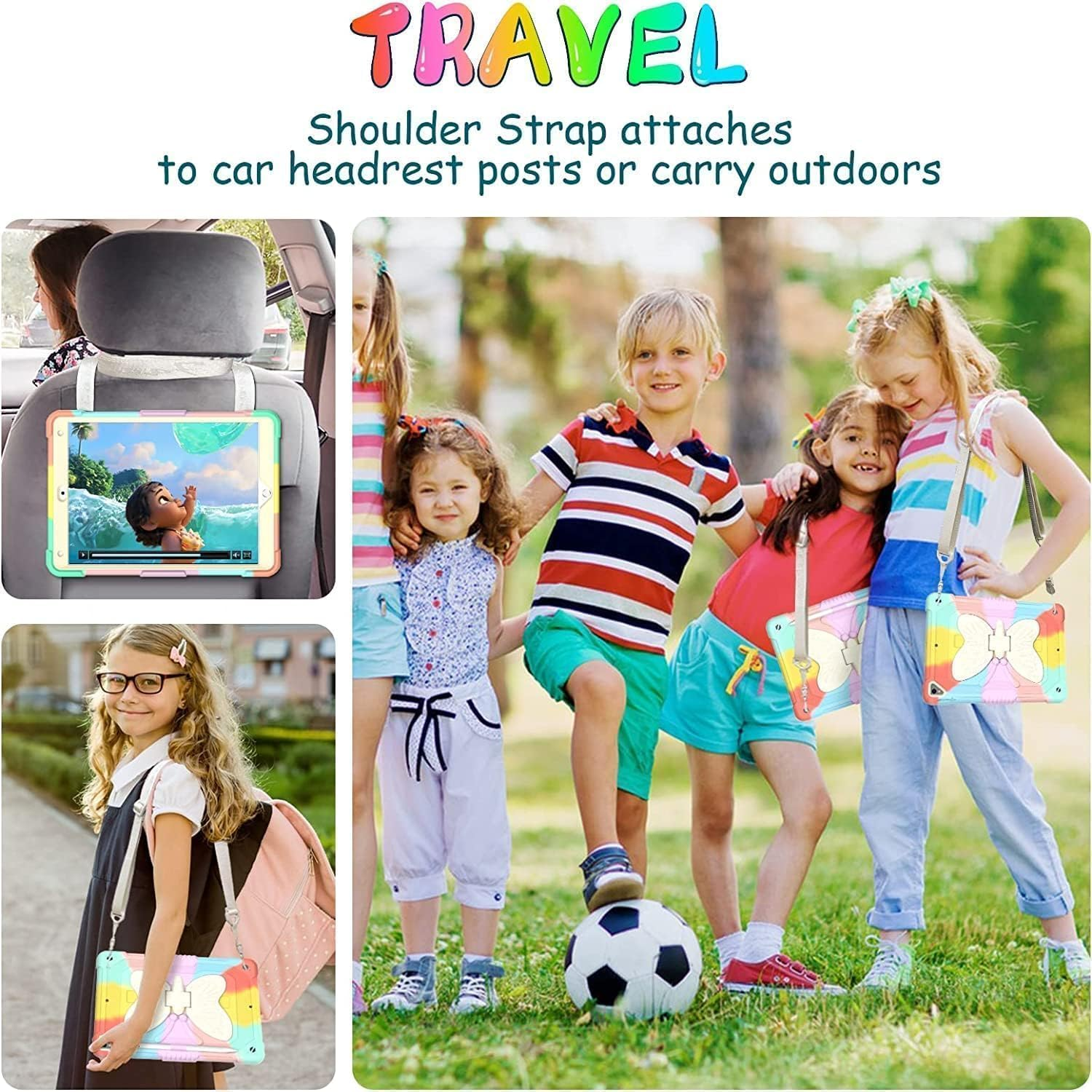 AVAKOT Ipad Air 11 Inch Case 2024 with Butterfly Wings Kickstand Pencil Holder, Ipad Air 6Th Generation 11 Inch Case Kids Girls Heavy Duty Hard Rugged Protective Cover for Ipad A2899/A2900-Rainbow image number 4