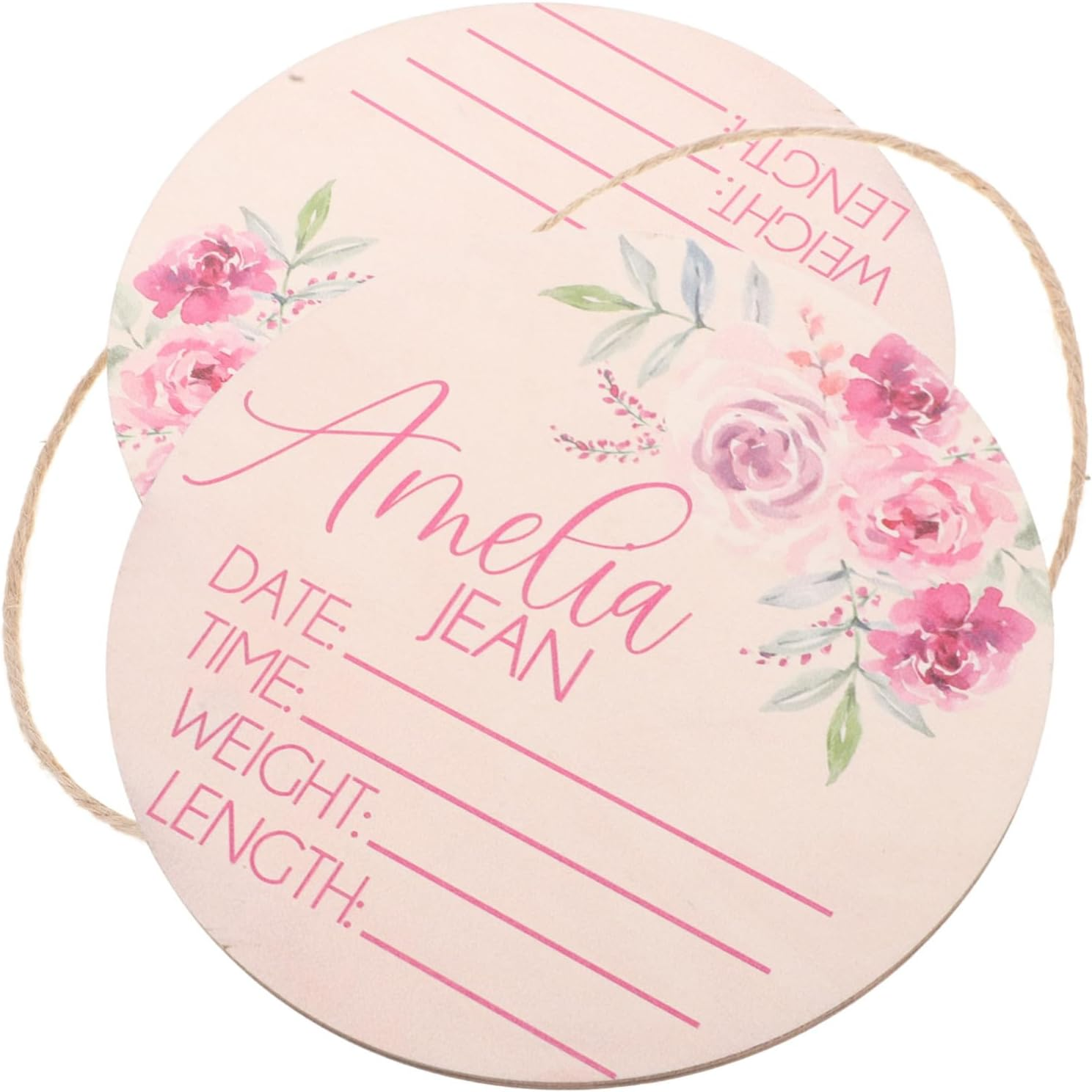 Wooden Baby Name Announcement Sign Set for Newborn Nursery Room, Birth Announcement Sign for Hospital and Home, Newborn Welcome Decor, 2Pcs image number 3