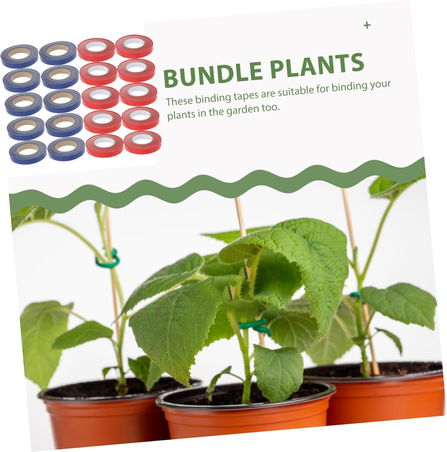 Gogogmee Garden Plant Ties PVC Tape Set with Staples for Vegetable and Flower Support, 21Pcs Kit with 10 Red and 10 Blue Branch Straps, Reusable Plant Tying Solution for Outdoor Gardening image number 4