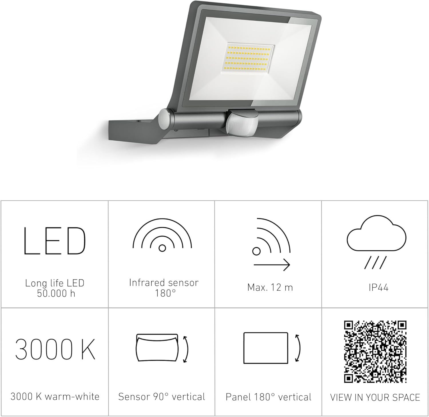 Steinel LED Outdoor Floodlight XLED ONE XL S Anthracite, 180&deg; Motion Detector, 42.6 W, 4200 Lm, Warm White, Aluminium image number 6