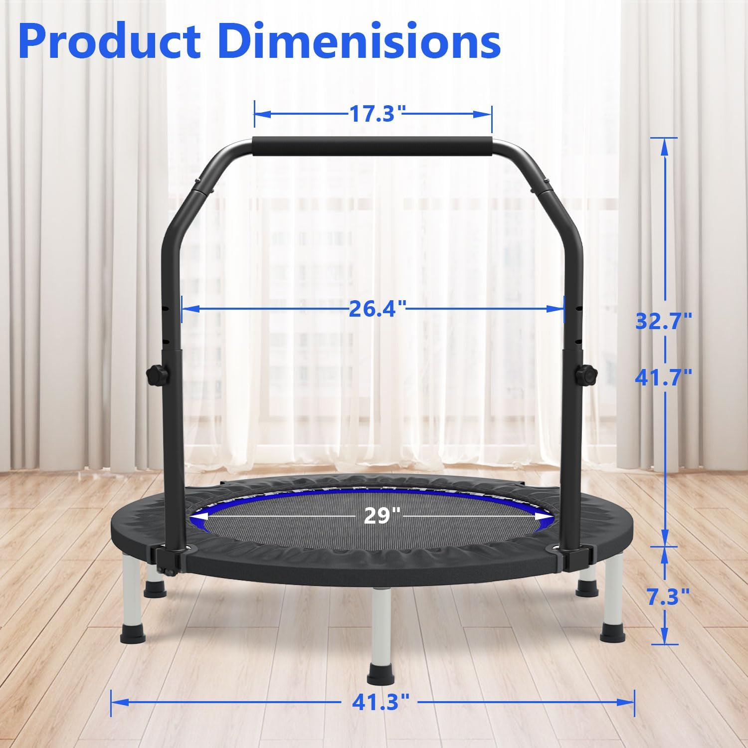 Hyd-Parts 40" Foldable Mini Trampoline Indoor Rebounder Trampoline for Adults Fitness Trampoline with Handle Exercise Workout Max Load 330Lbs image number 3