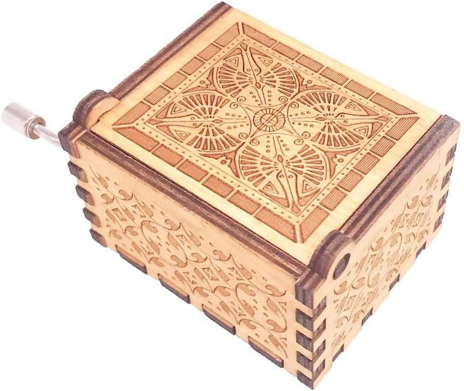Music Box Hand Crank Musical Box Carved Wooden,Play :Song of Storms from Ocarina of Time,Brown image number 4