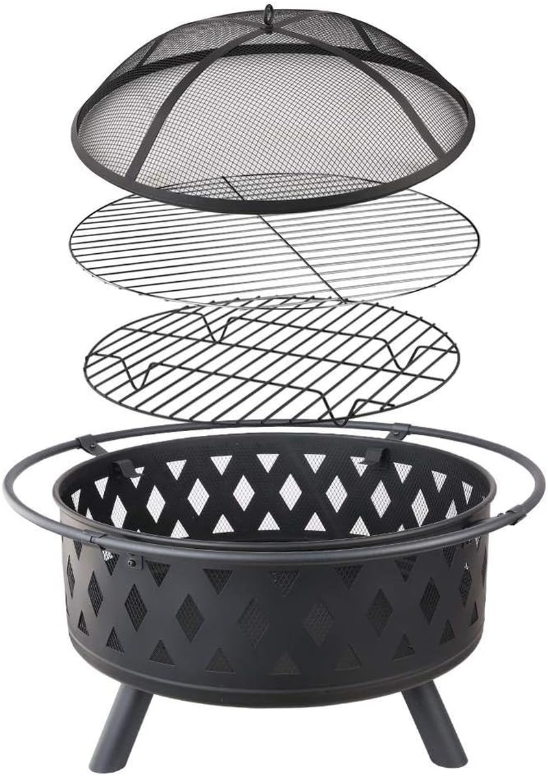 Grillz 32 Inch Portable Outdoor Fire Pit and BBQ - Black image number 5