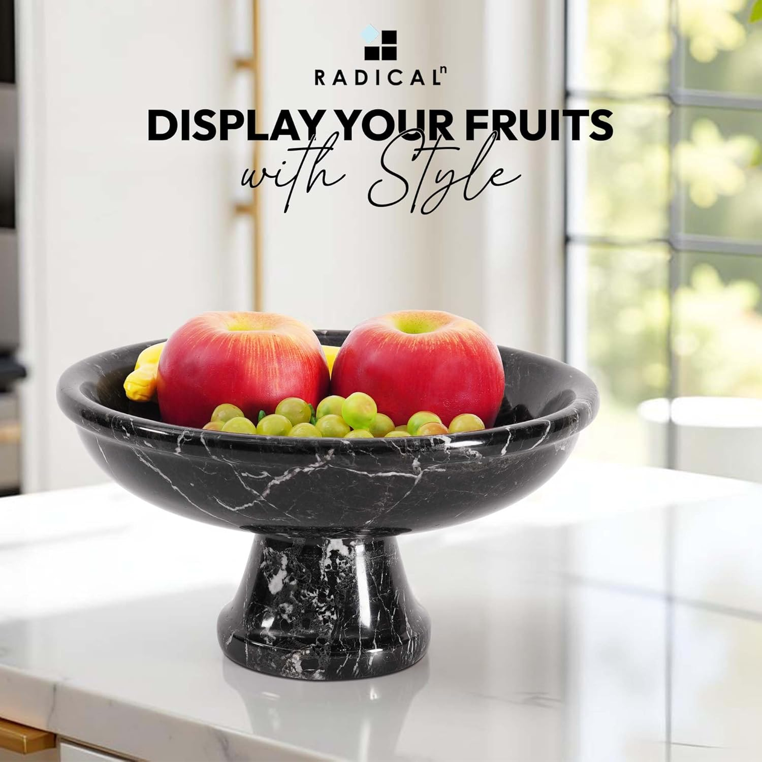 Radicaln Marble Fruit Bowl Black 10" Inches Handmade Fruit Bowl for Kitchen D&eacute;cor Fruits Holder for Dining Table Ideal Fruit Dishes image number 6