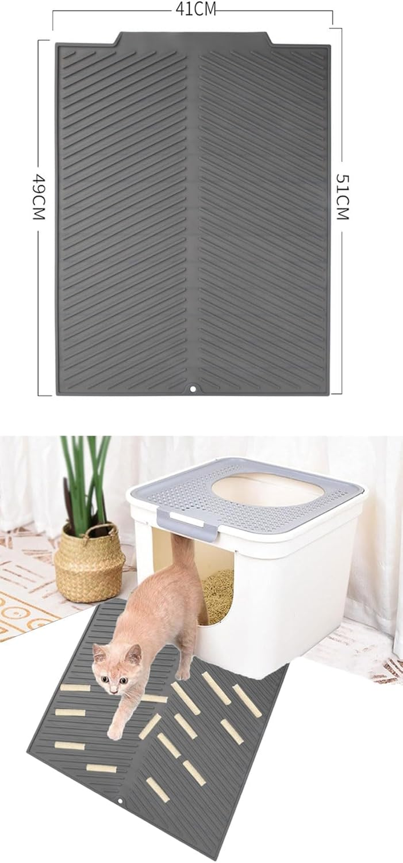 Cat Litter Tray Mat, Waterproof Cat Litter Tray Mat, Cat Litter Tray Mat, Cat Litter Mat, Non-Slip Cat Litter Mat, Silicone, Easy to Clean, Grey, 41 X 51 Cm image number 2
