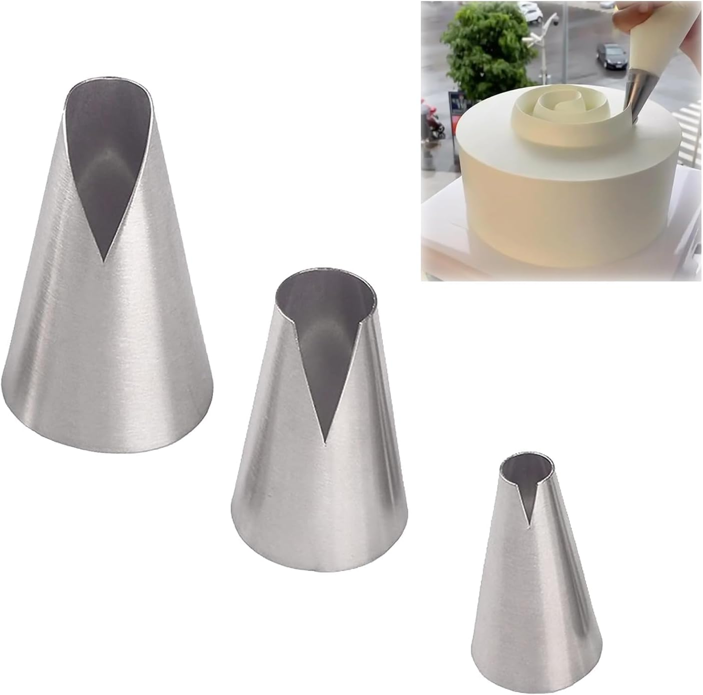 3 Pcs Piping Tips Set, V-Shaped Wave Nozzles for Pastry Decorating - Stainless Steel Kitchen Gadgets image number 2