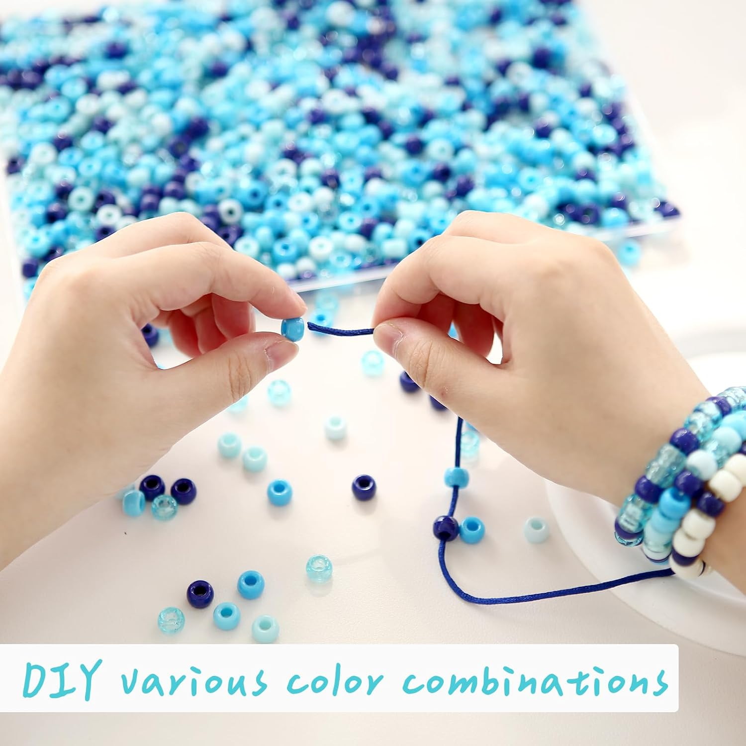 1000PCS Blue Pony Beads, Royal Blue Beads for Bracelets Hair Beads for Braids Kandi Beads Assorted Opaque round Plastic Beads for DIY Crafts Home Decor Hanukkah Decorations - Brown/Yellow/Green/Orange/Red image number 7