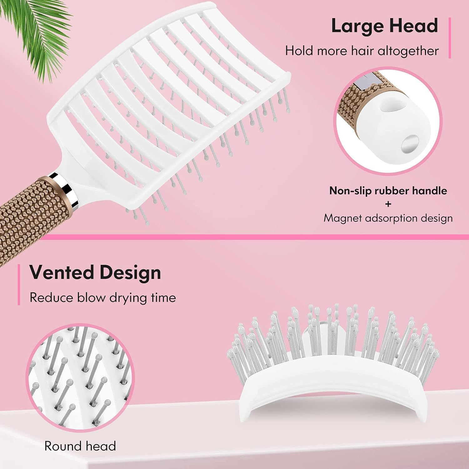 MKUCCD Hair Brush, Professional Curved Vented Brush for Faster Blow Drying for Women, Men, Paddle Detangling Brush for Wet Dry Curly Thick Straight Hair (Pink) image number 6
