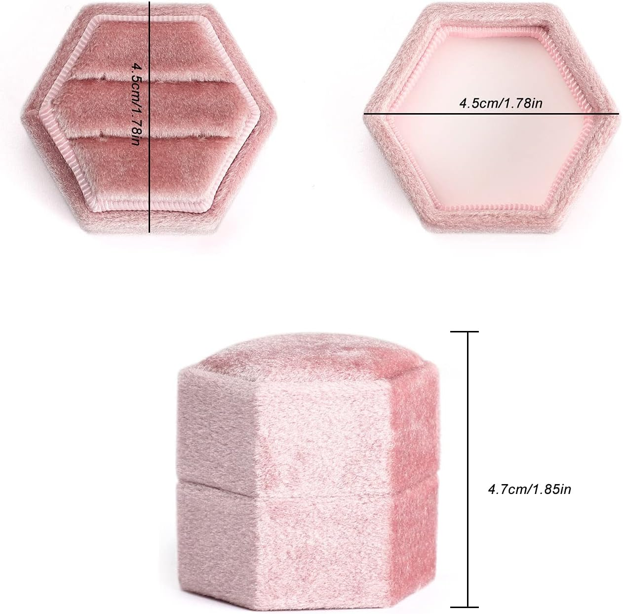 Etercycle Velvet Jewelry Ring Box, Hexagon Premium Gorgeous Vintage Double Ring Gift Box with Detachable Lid for Proposal Engagement Wedding Ceremony(Pink-Purple) image number 1