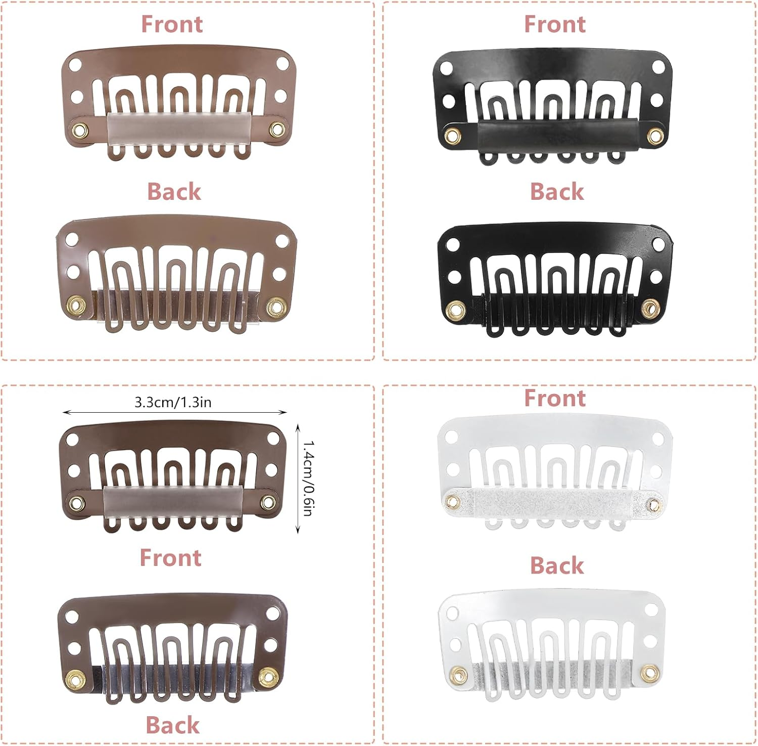 40 Pack Wig Clips 32 Mm Hair Extension Clips 6 Teeth Wig Clips to Secure Wig Small Wig Comb with Rubber Metal Snap Wig Accessories for Women Men, 4 Colors image number 2