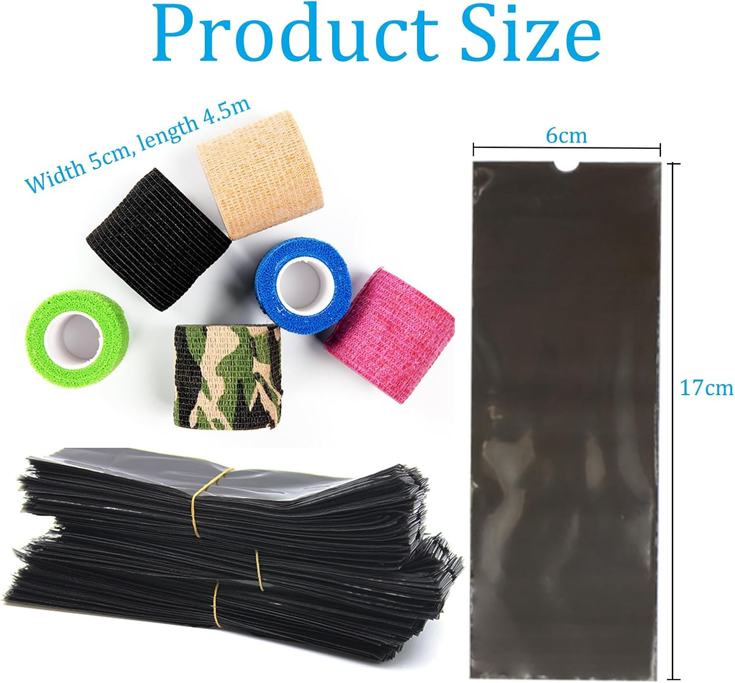 HOINCO Tattoo Machine Pen Cover Tape Wraps,200Pcs Tattoo Machine Covers and 6Pcs Tattoo Machine Tape Grip Wrap 2 X 5 Yards Self for Tattoo Supplies image number 2