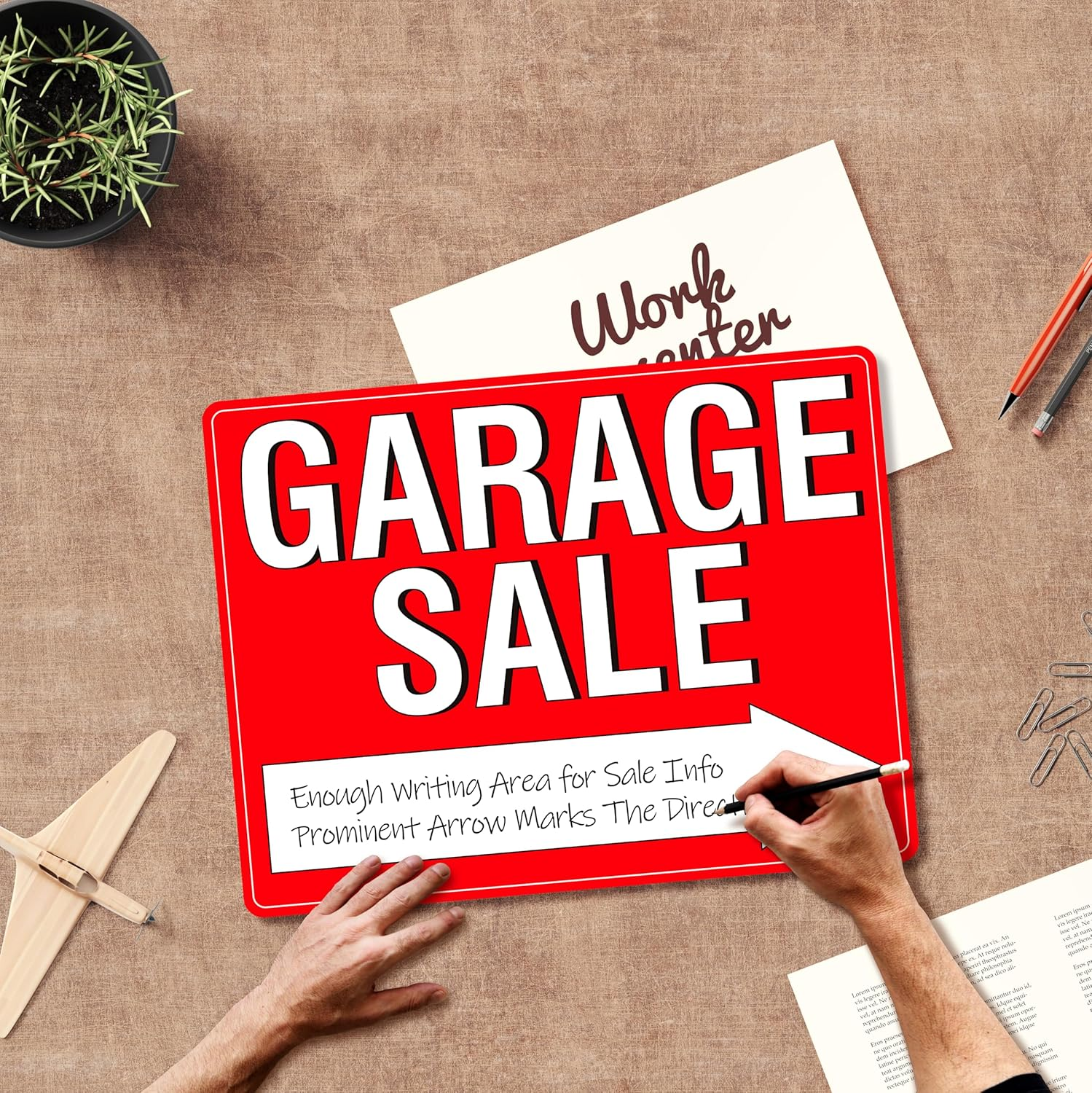 Garage Sale Sign, 3PCS Double Sided Yard Sale Signs with 6 Metal Stakes & 960 Sale Price Labels, Large Font, Fluorescent Neon Color, All-Weather Plastic Sign with Arrow for Garage Sale, Outdoor Estate image number 3