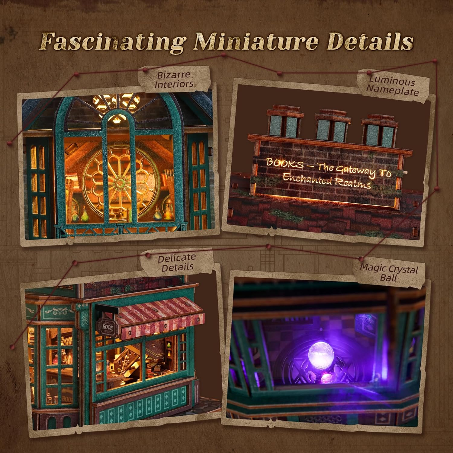 LED 3D Wood Puzzle - Magic Bookshop Building Model Kit with Leds - DIY Miniature Magical Bookstore - 3D Puzzle Architecture Craft Adults image number 4