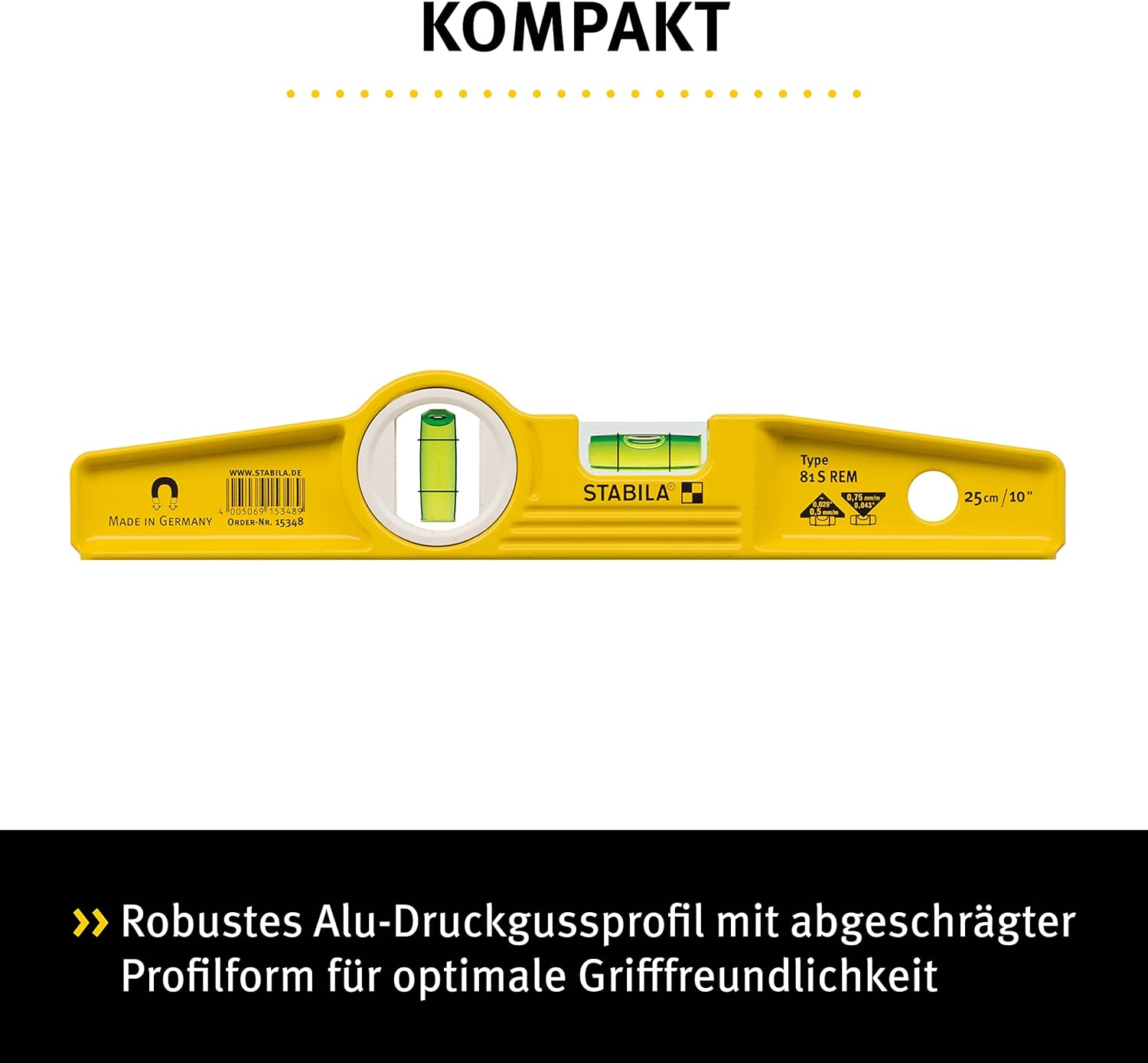 Stabila Type81Srem 25Cm/10-Inch Rare Earth Magnetic Spirit Level with Holster image number 3