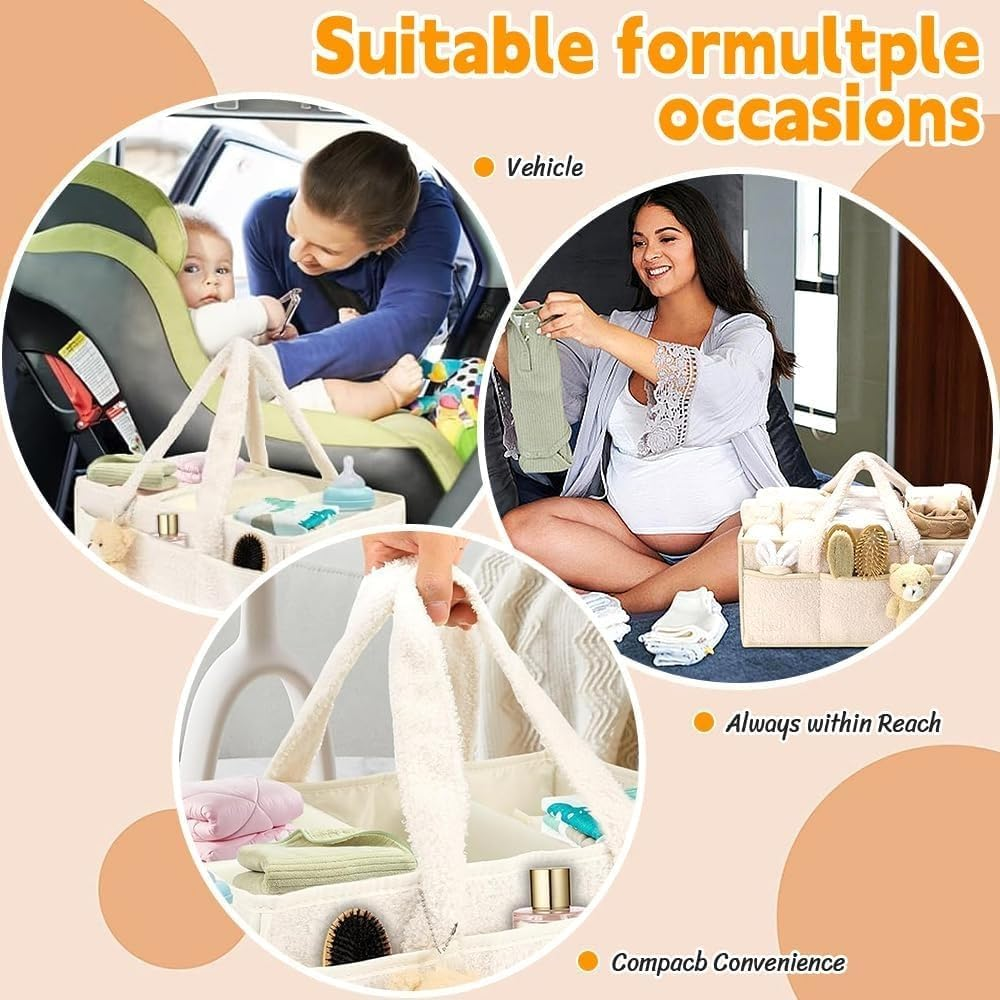 Diaper Caddy Organizer, Storage Basket for Diapers and Wipes,Portable Diaper Storage (Cream Color) image number 6