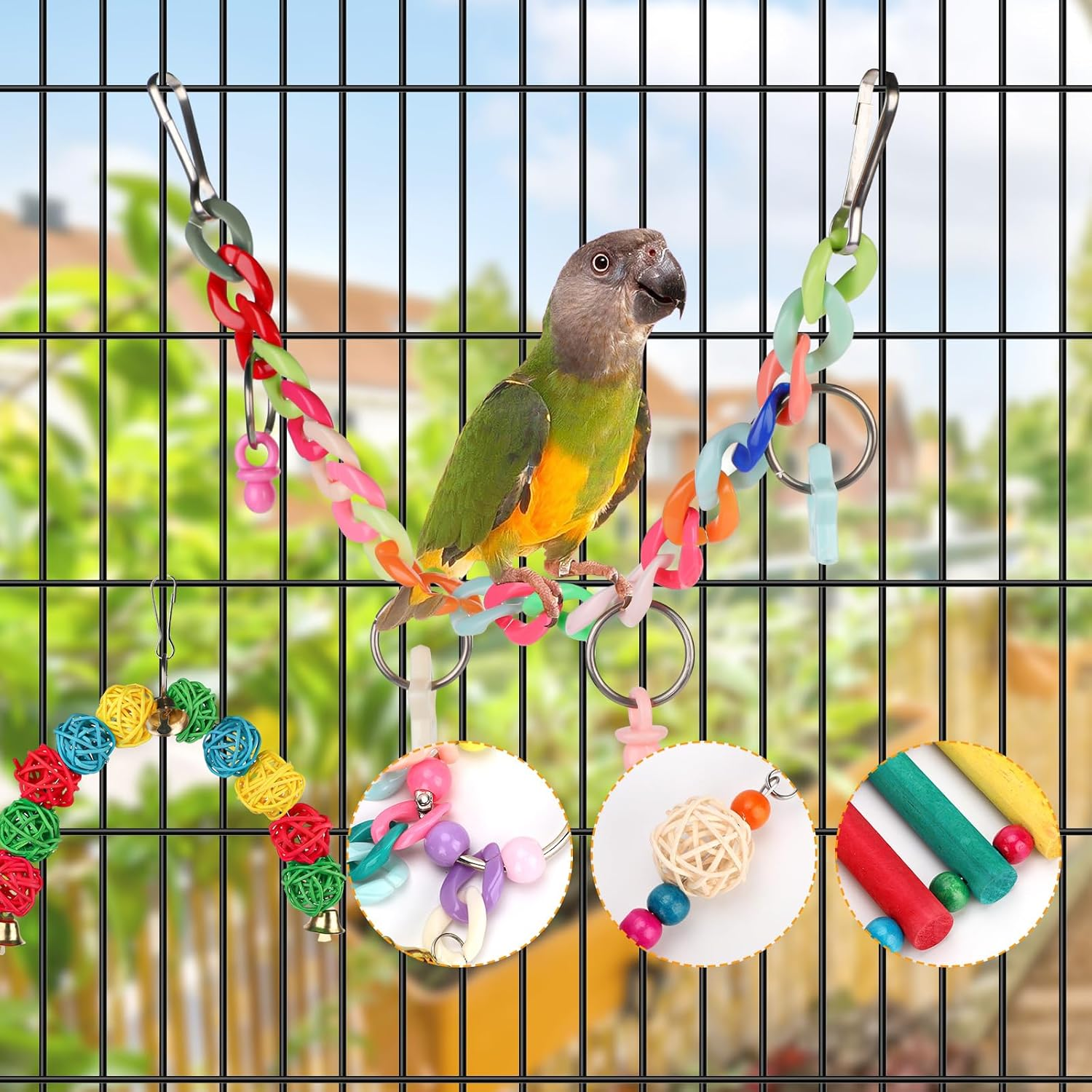 12Pcs Bird Swing Set, Bird Toys for Parakeets Bird Swing Standing Chewing Toys Hammock Climbing Ladder Bird Cage Accessories for Cockatiel Budgie Conure Mynah Lovebird image number 1