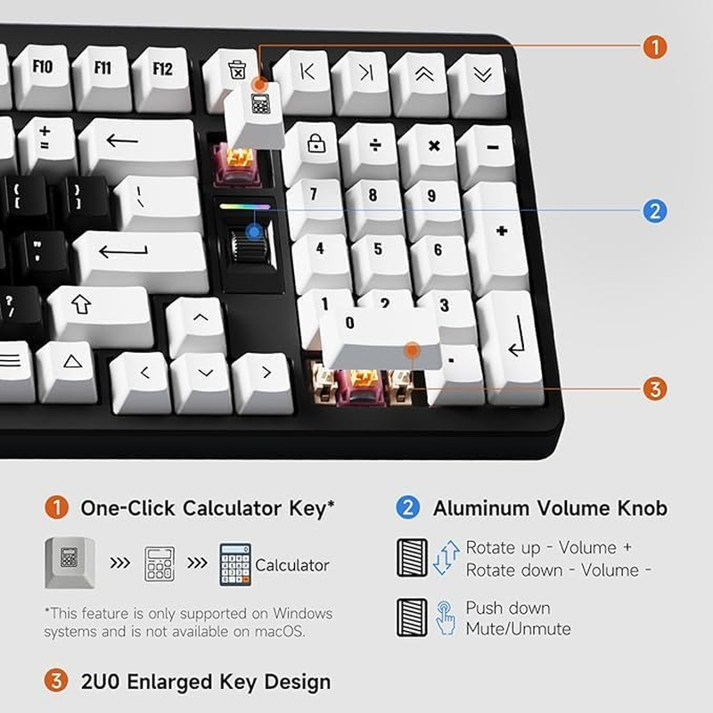 MCHOSE UT98 Wireless Mechanical Keyboard Compact Silent Gaming Keyboard with Knob Tri-Mode Connection Hot Swappable Custom Creamy Keyboard Gasket Structure Pre-Lubed Linear Switches RGB - Classic - Retro Therapy image number 3