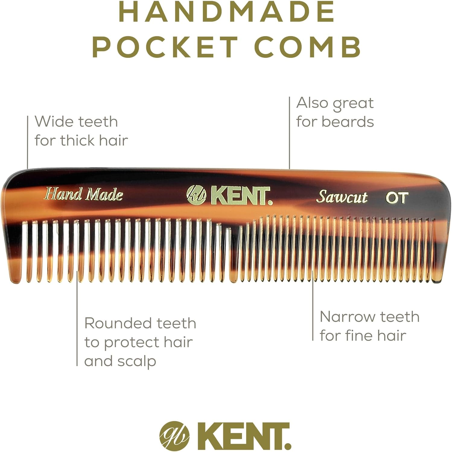 Kent a OT Small Double Tooth Comb, Coarse/Fine Grooming Comb for Hair, Beard, Mustache, Men, Women and Kids. Saw Cut Hand Polished, Handmade in England image number 2