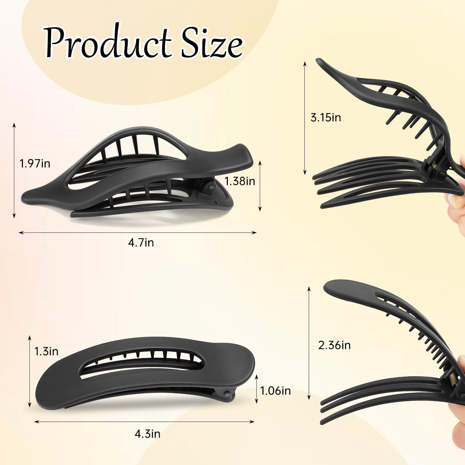 French Concord Lay Flat Claw Clips, 8Pcs French Concord Curved Flat Hair Clip,French Concord Flat Hair Clip Curved Hair Clip,French Concord Lay Flat Claw Clip,French Concord Claw Clip for Women,Set A - Set A image number 4