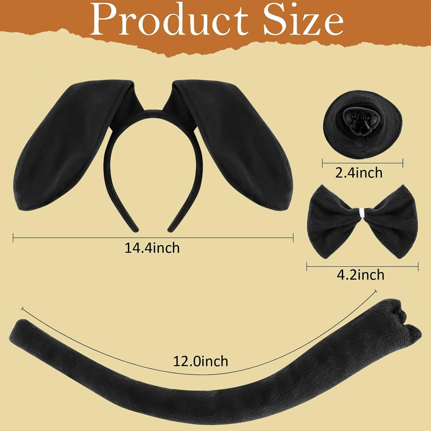 Hapdoo Dachshund Dog Costume Set Kids, Dog Ears Headband Tail Bow Tie Nose Dachshund Gifts, Puppy Animal Ears Costumes Party Accessories for Women Girls image number 4
