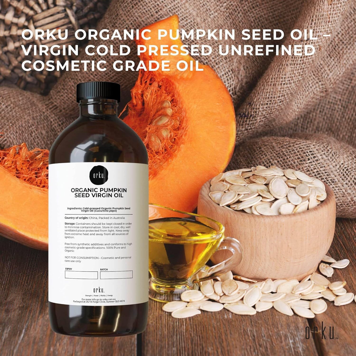 Orku 1L Organic Pumpkin Seed Oil &ndash; Virgin Cold Pressed Unrefined Cosmetic Gr. image number 6