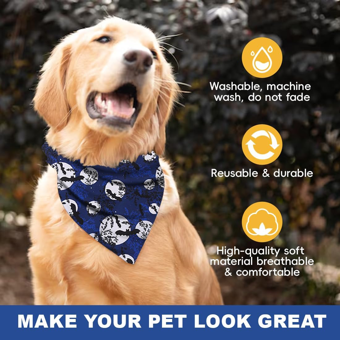 WUSJCOF Adjustable Triangle Dog Bandana with Pumpkin Pattern Witch, Halloween Dog Costume for Large, Medium, Small Dogs, Pack of 2 image number 3