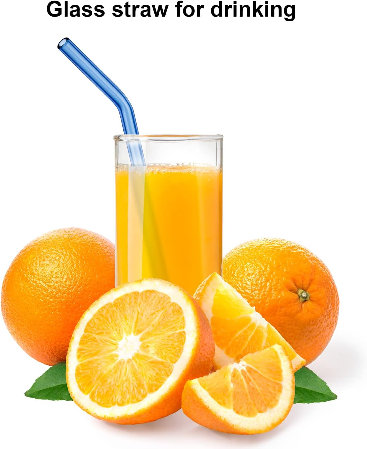 Reusable Straws Glass Straws Blue: Glass Straws Drinking Reusable Glass Straws Bent 8Mm 9 Inch Long 4 Pack Glass Drinking Straws image number 2