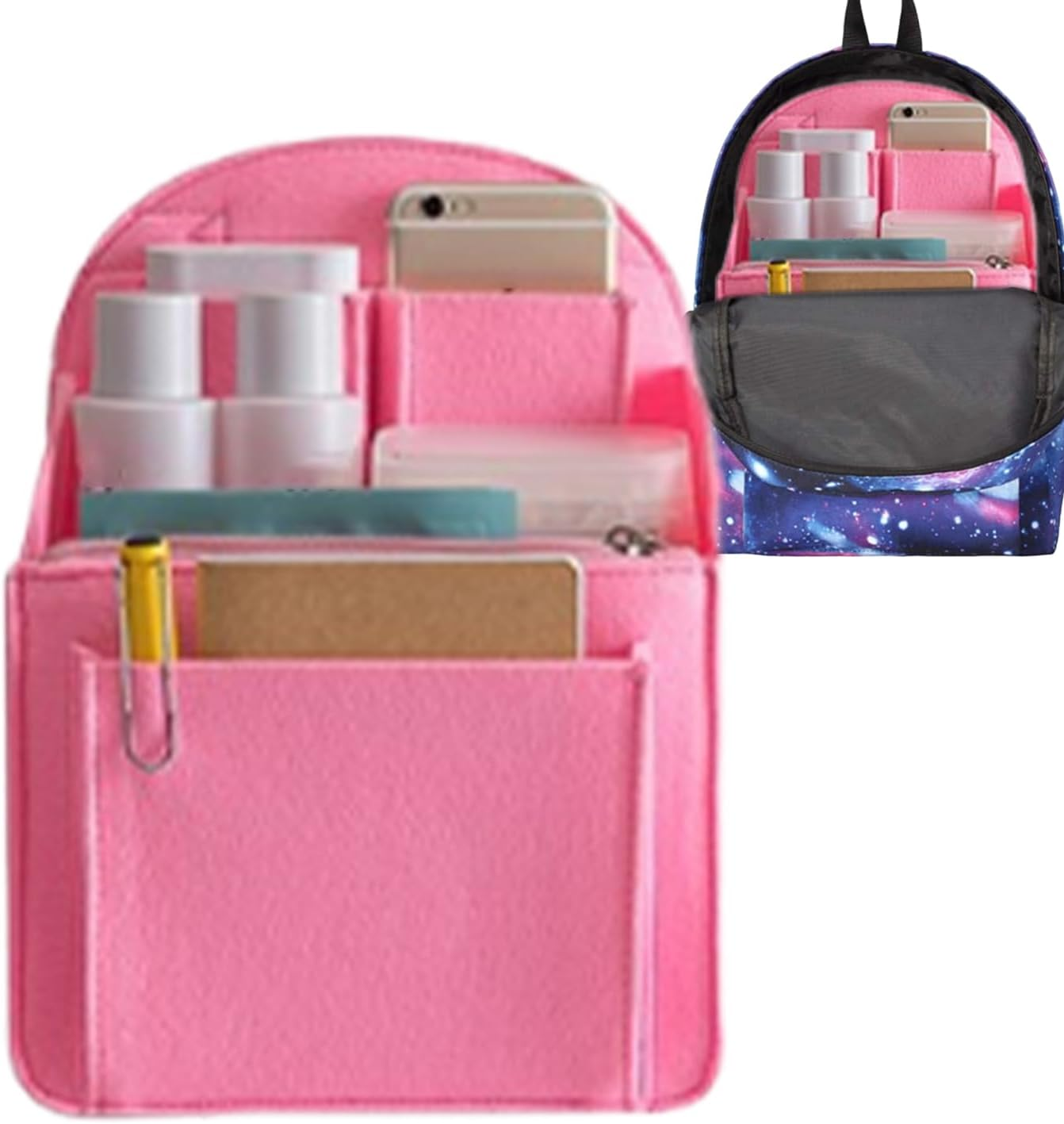 Backpack Organizer Insert - Portable Felt Storage Bag, Tablet Charger Wallet Holder | Effortless Mullti-Pocketless Felt Divider, Lightweight Bag Shaper, Insert image number 4