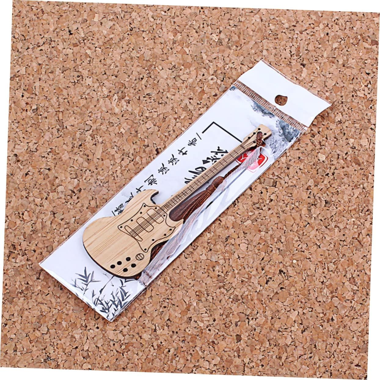 Tofficu 2Pcs Bamboo Page-Marker Guitar Shape for Students Writers Decorative Bookmark image number 3