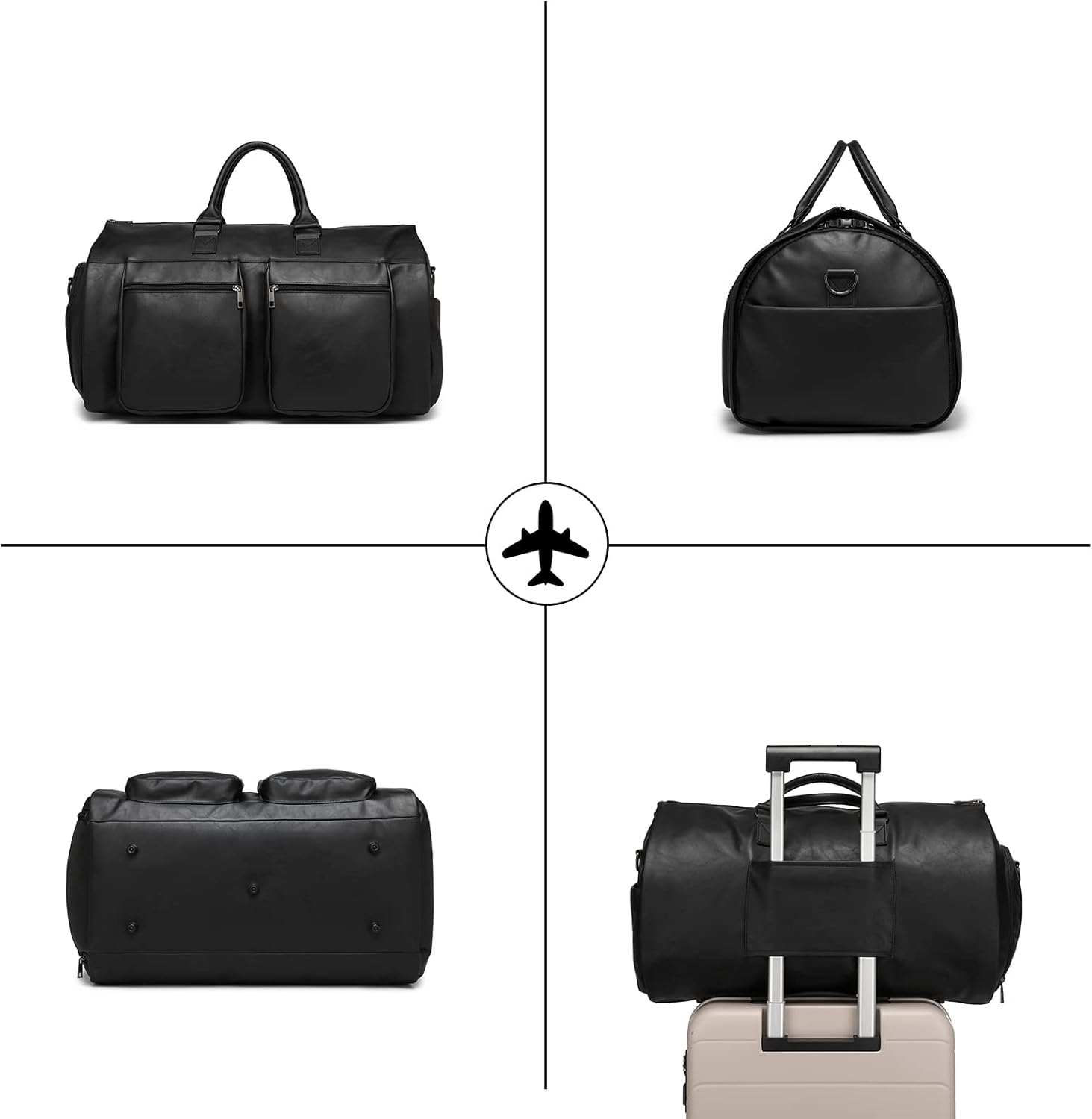 Convertible Travel Garment Bag,Carry on Garment Duffel Bag for Men Women - 2 in 1 Hanging Suitcase Suit Business Travel Bag, Black - Backpack Black image number 4