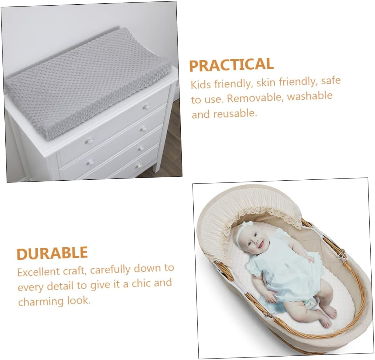 Generic 2Pcs Cover Basket Seat Changing Pad Lounger Table Items Fitted Diapers Polyester