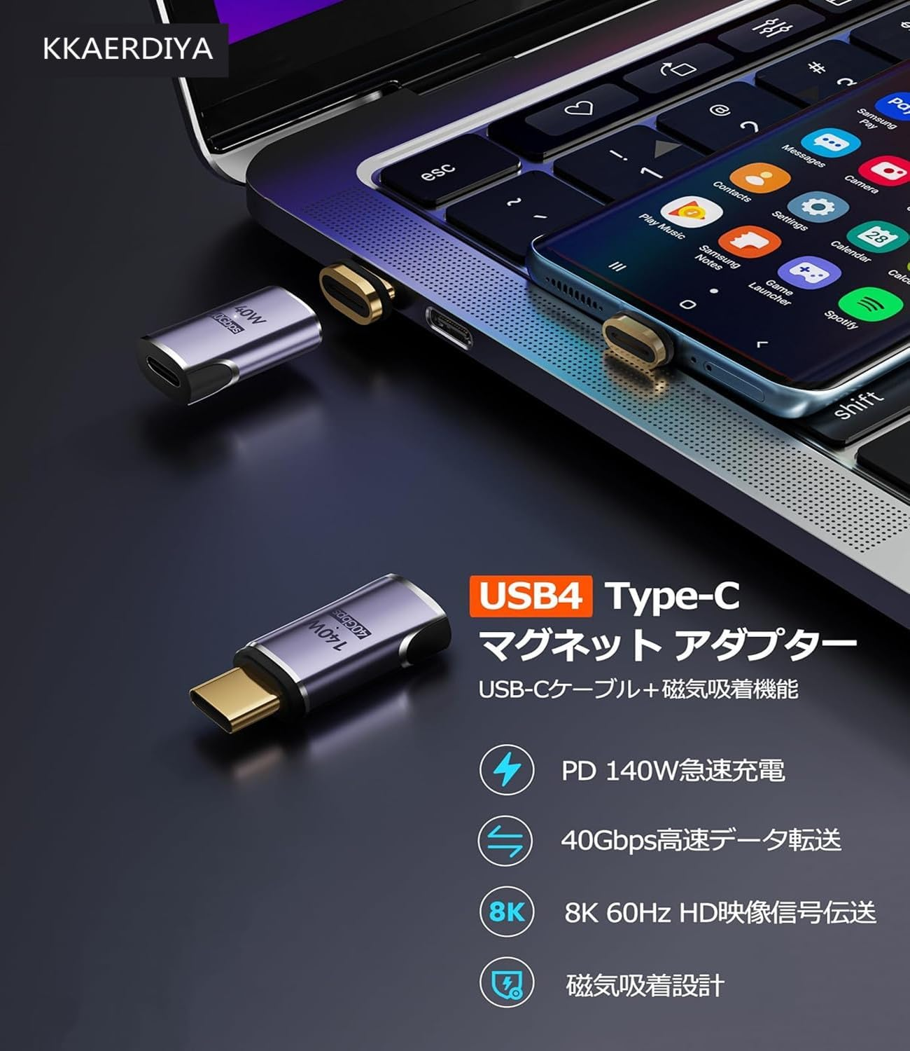 Magnet USB Type C Adapter 40Gbps,Usb C Male to Female Adapter Supports 8K@60HZ and 100W Fast Charging Compatible with Thunderbolt 3/4,Type C Interface Devices (2) image number 1