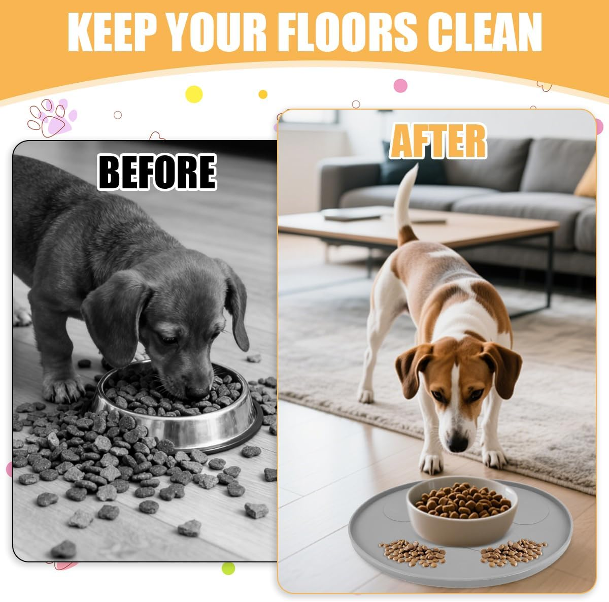 Pack of 2 Dog Bowl Mat, 27.5 Cm Mat, Cat Bowl, Non-Slip Silicone Mat, Dog Bowl, round Bowl Mat, Cat Feeding Mat, Silicone Bowl Mat for Medium and Small Pets image number 6