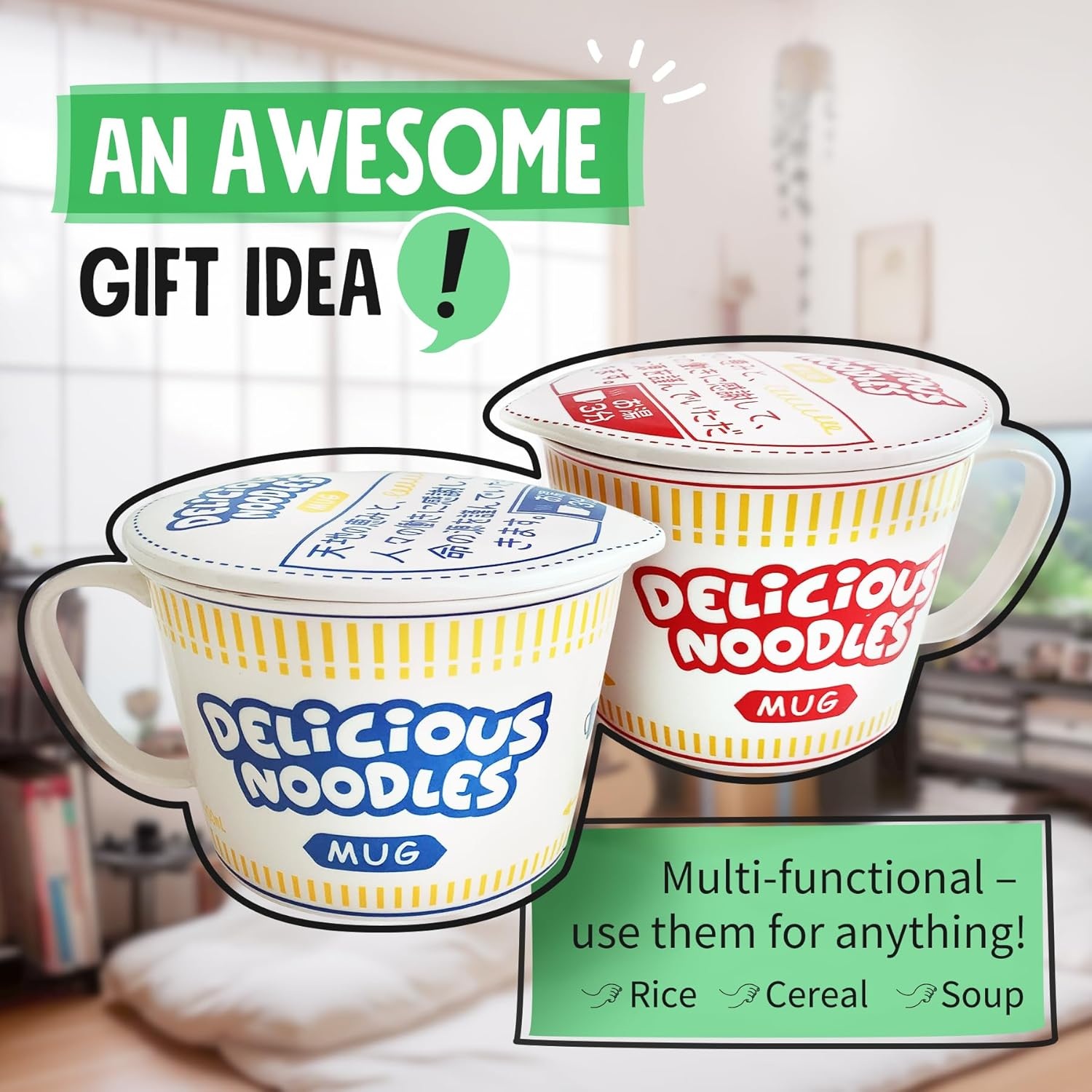 Sophie & Panda Porcelain Instant Noodle Bowl Mug with Handle 34 Oz - a Must-Have Accessory for Anyone Who Loves Asian Noodles - One Novelty 5.5&rdquo; X 4.5&rdquo; Ramen Bowl with Lid (Red) image number 5