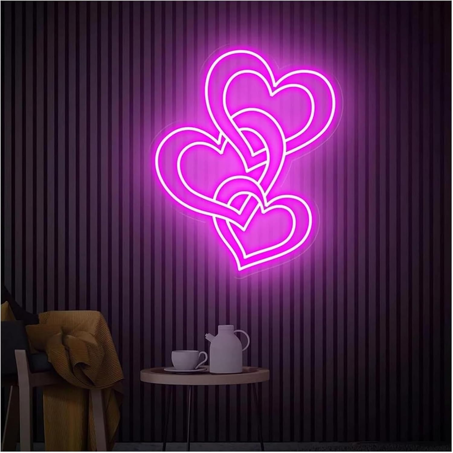 LED Neon Lamp Soothing Ambiance Lamp Heart Shaped Neon Signs Powered By, Adjustable Brightness Lights(B,24Cmx70Cm) image number 4