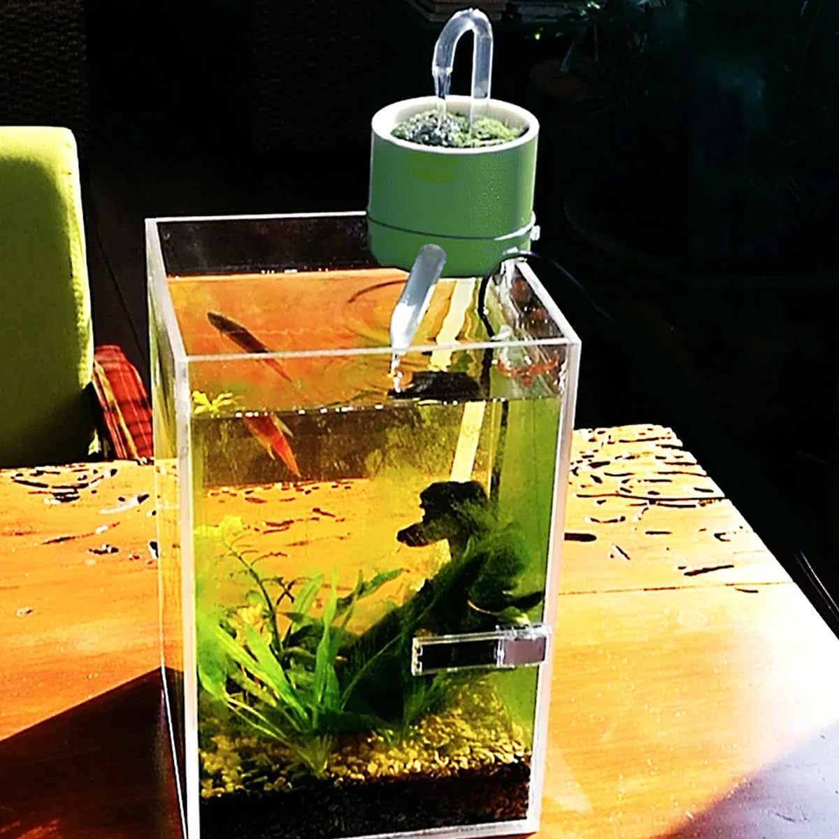 Aquarium Filter Box with USB Water Pump, Bamboo Tube Flow Device, External Fish Tank Filter, Biochemical Cotton Filter, 1W Power, Suitable for 3-8Mm Tank Walls image number 2