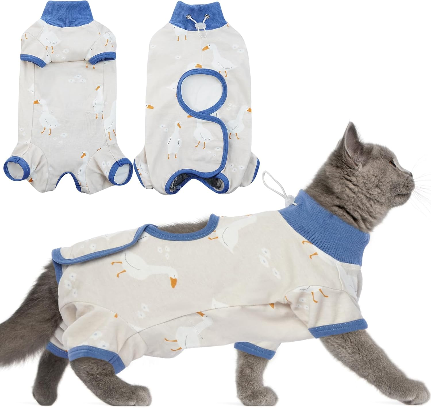 DENTRUN Cat Surgical Suit Soft Romper for Female & Male, Kitten Surgical Collar Cone Replacement, Anti-Licking Abdominal Wound Pyjamas, Body Suit after Sterilisation Post-Operator