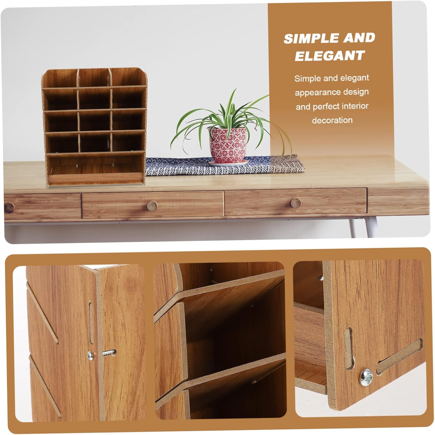 COHEALI Creative Pen Holder Storage Box Wooden Pen Case Multi-Grid Design for Desktop Pencil Box Organization in Office Home Study Large Capacity for Easy Access and Accessories